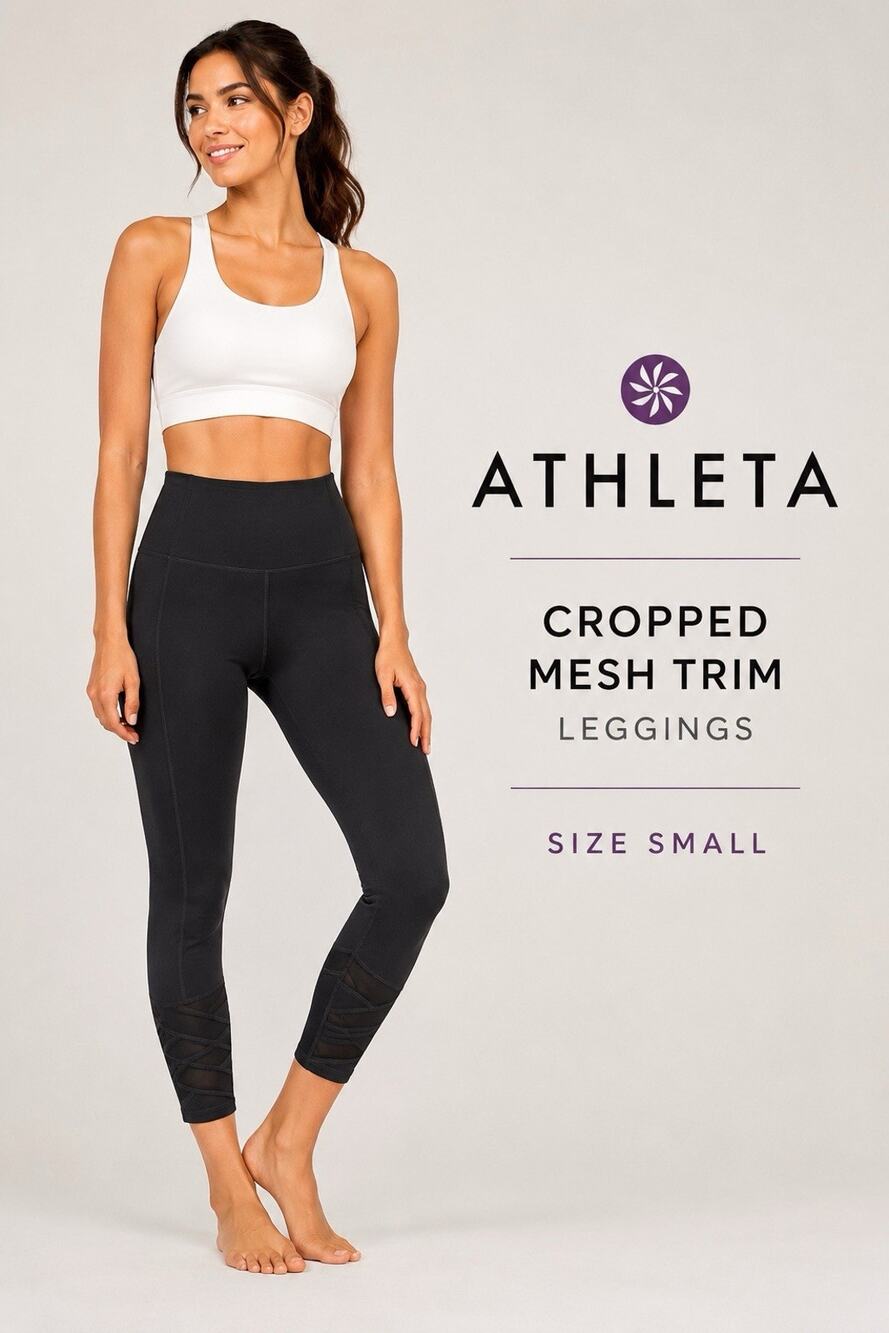 Athleta Black Cropped Mesh Trim Leggings Women’s Small Athletic Yoga